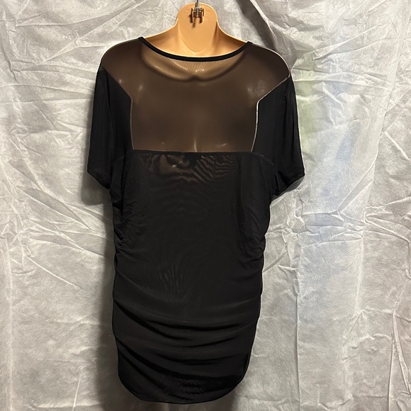 Black Ruched Mesh Top - Picture 2 of 3